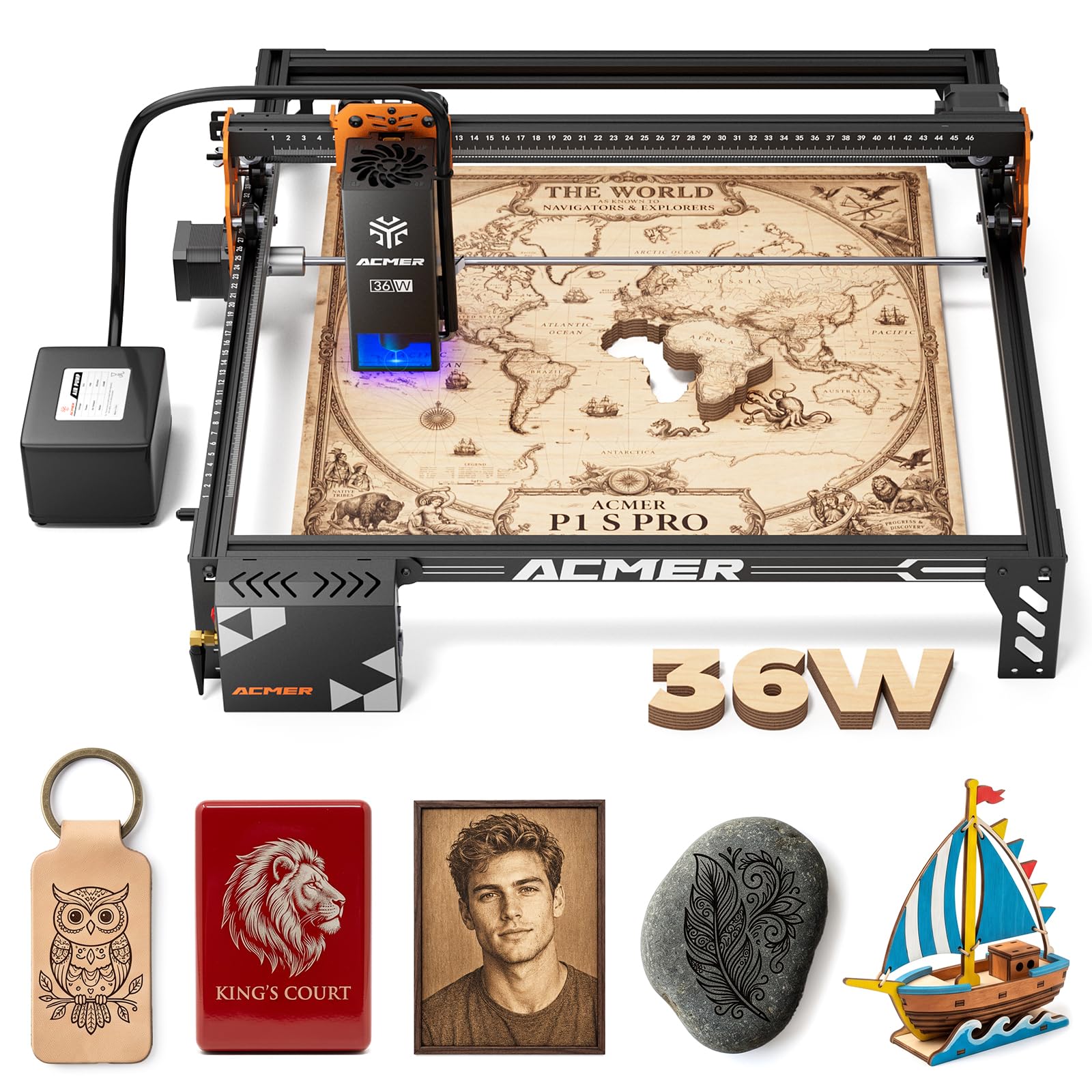 P1 S PRO 36W Laser Engraver and Cutter, Laser Engraving Machine | 25L Air Assist, 0.01mm…