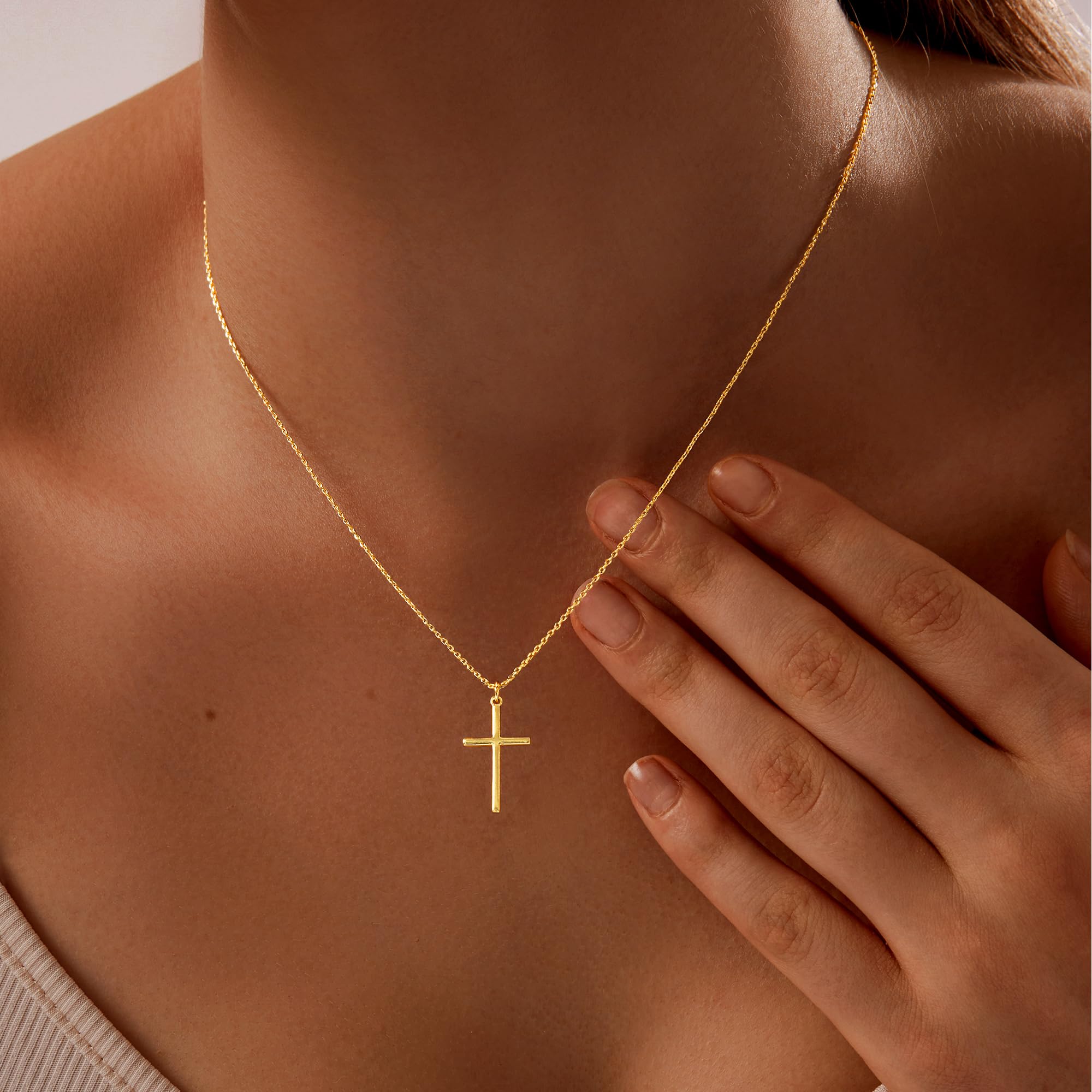 Collar de cruz chapado en oro de 14 quilates, plata de ley para mujer, delicado, pequeño, simple, pequeño, clásico, doble circonita, juego de perlas, collar con colgante de cruz, regalo de 2