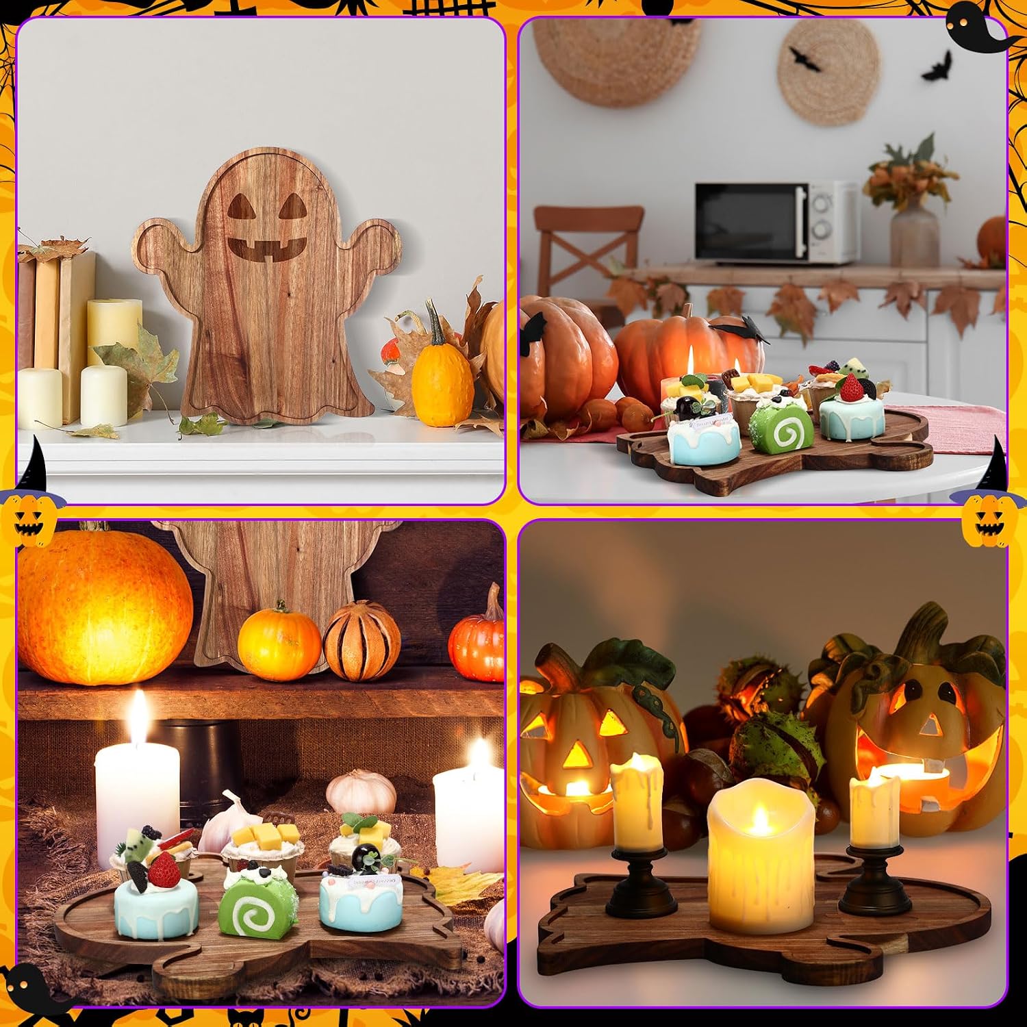 Umigy Ghost Halloween Charcuterie Board, Acacia Wood Tray with Handle
