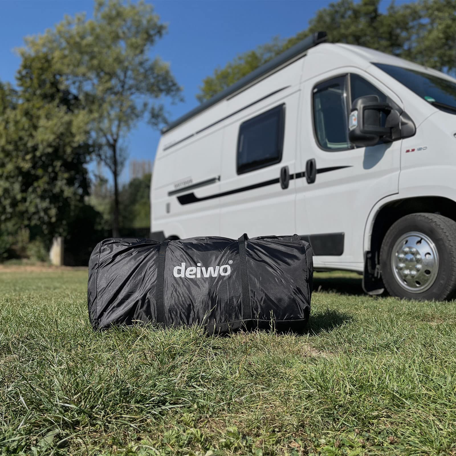 deiwo Vorzelt aufblasbar 390x235cm Camping Seitenzelt Zelt für Wohnwagen, Wohnmobil + Luftpumpe
