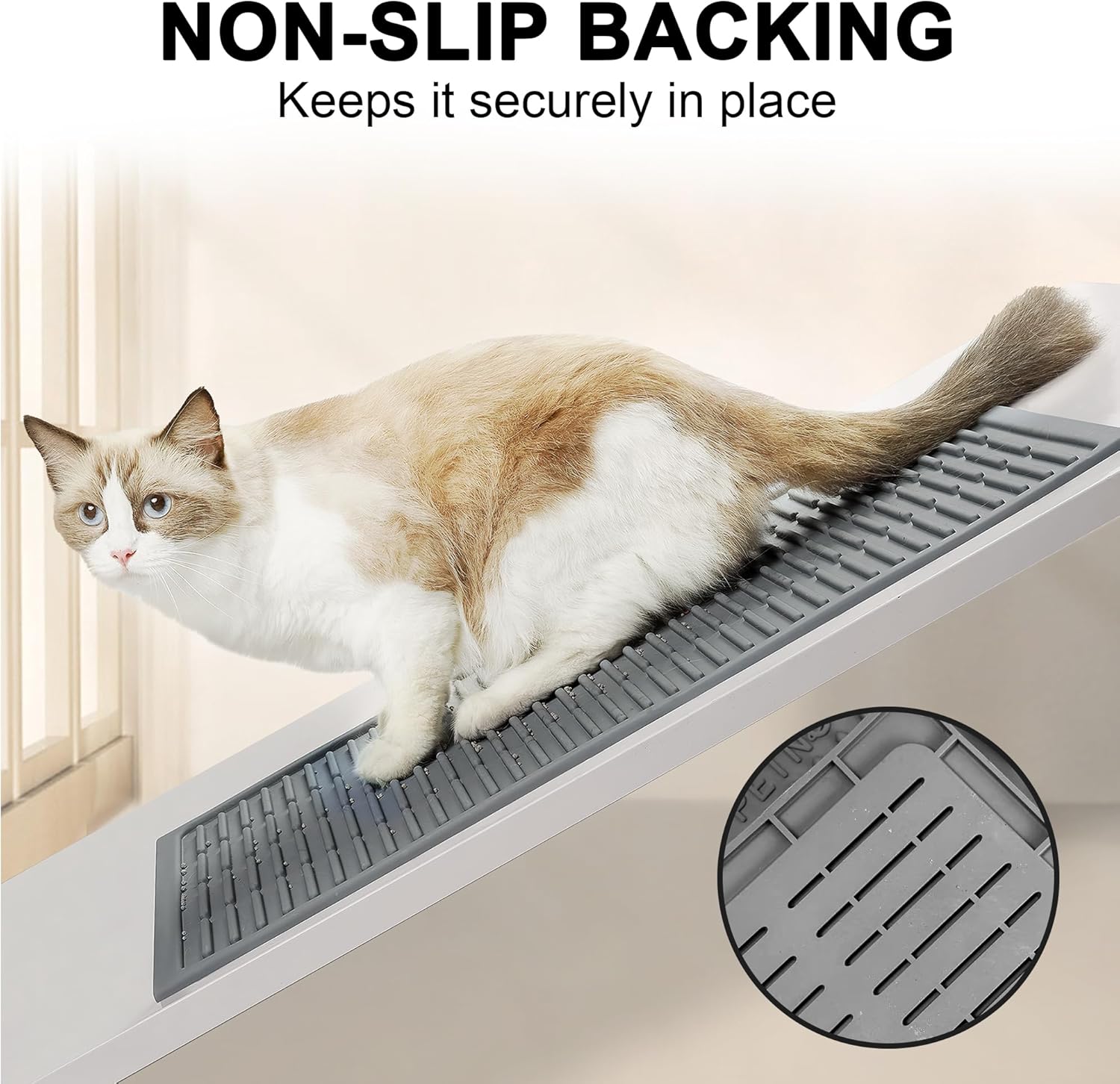 Cat Mat for Litter Box: Groove Design for Scatter Control - Easy Clean Silicone Cat Litter Mat (24"x15",Pack of 2,Grey)