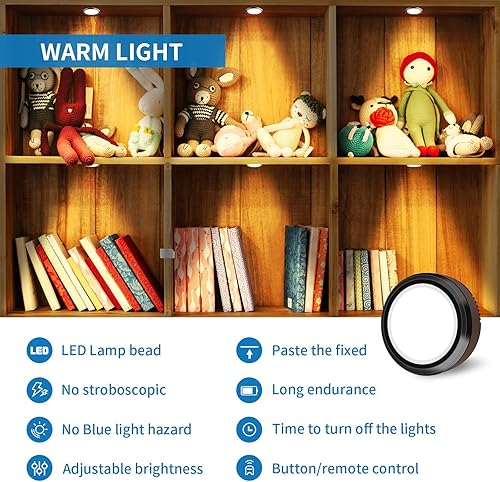 Miniatura 6 de LEASTYLE Luces de disco con control remoto, luces LED regulables para debajo del gabinete, funciona con pilas, luces adhesivas para debajo de la