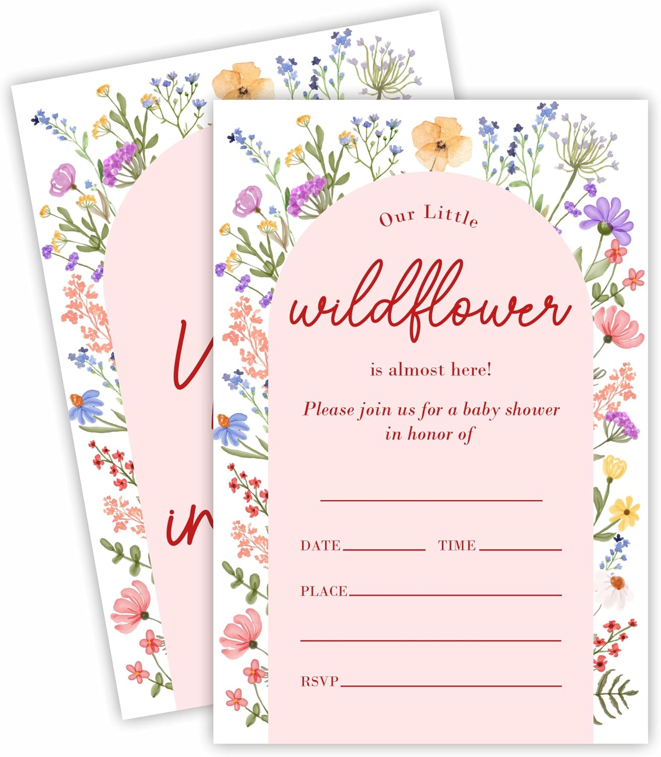 25 Baby Shower Invitation Cards, A Little Wildflower Is On The Way, Floral Baby Shower Invites With Envelopes, Gender Reveal, Baby Announcement Party Favor & Supplies (A01)