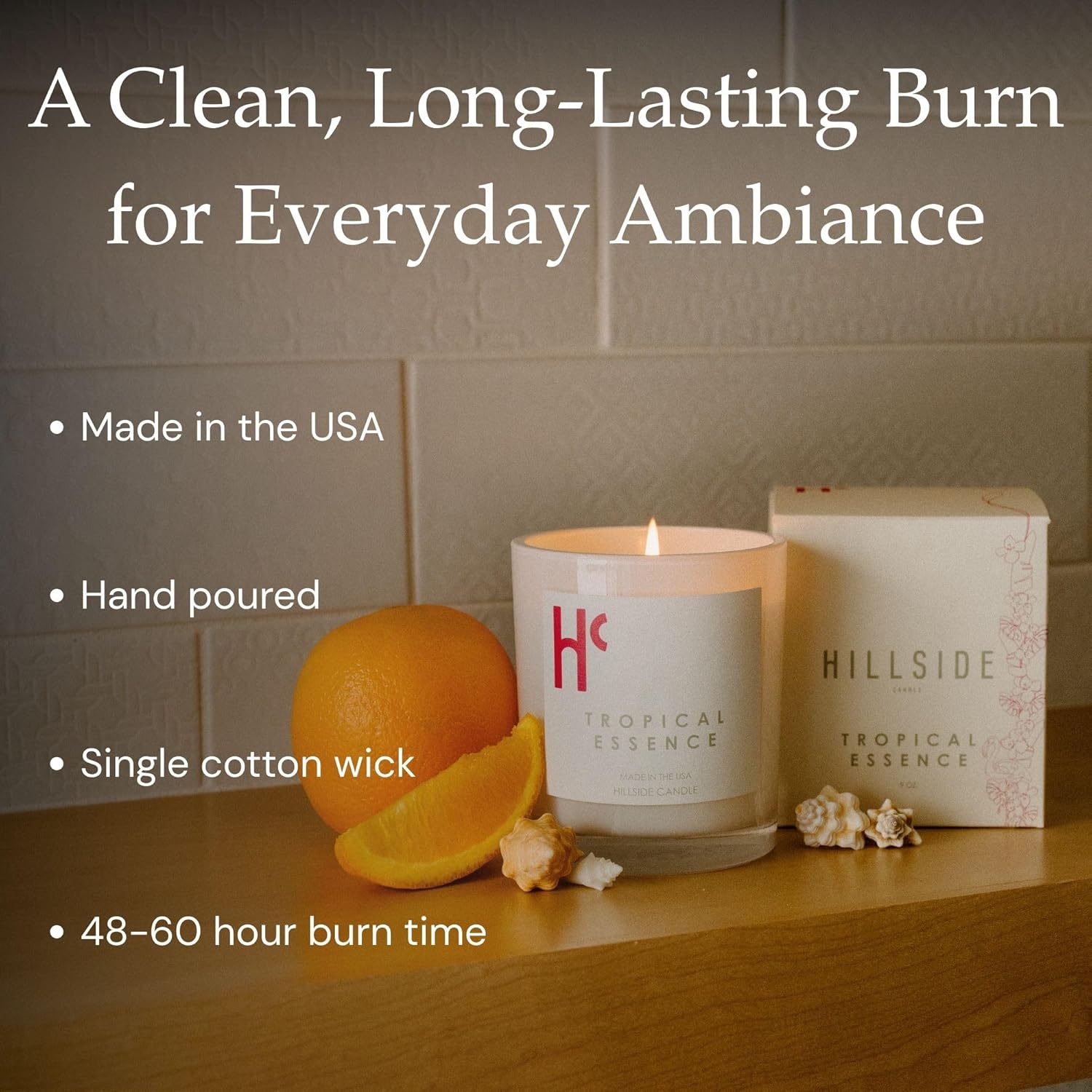 Tropical Essence Single Wick Soy Candles, Luxury Scented Candles for Home - Up to 60 Hour Burn Time, Cruelty-Free Soy Wax Blend - Floral Fragrance, Notes of Coconut & Citrus (9 oz)