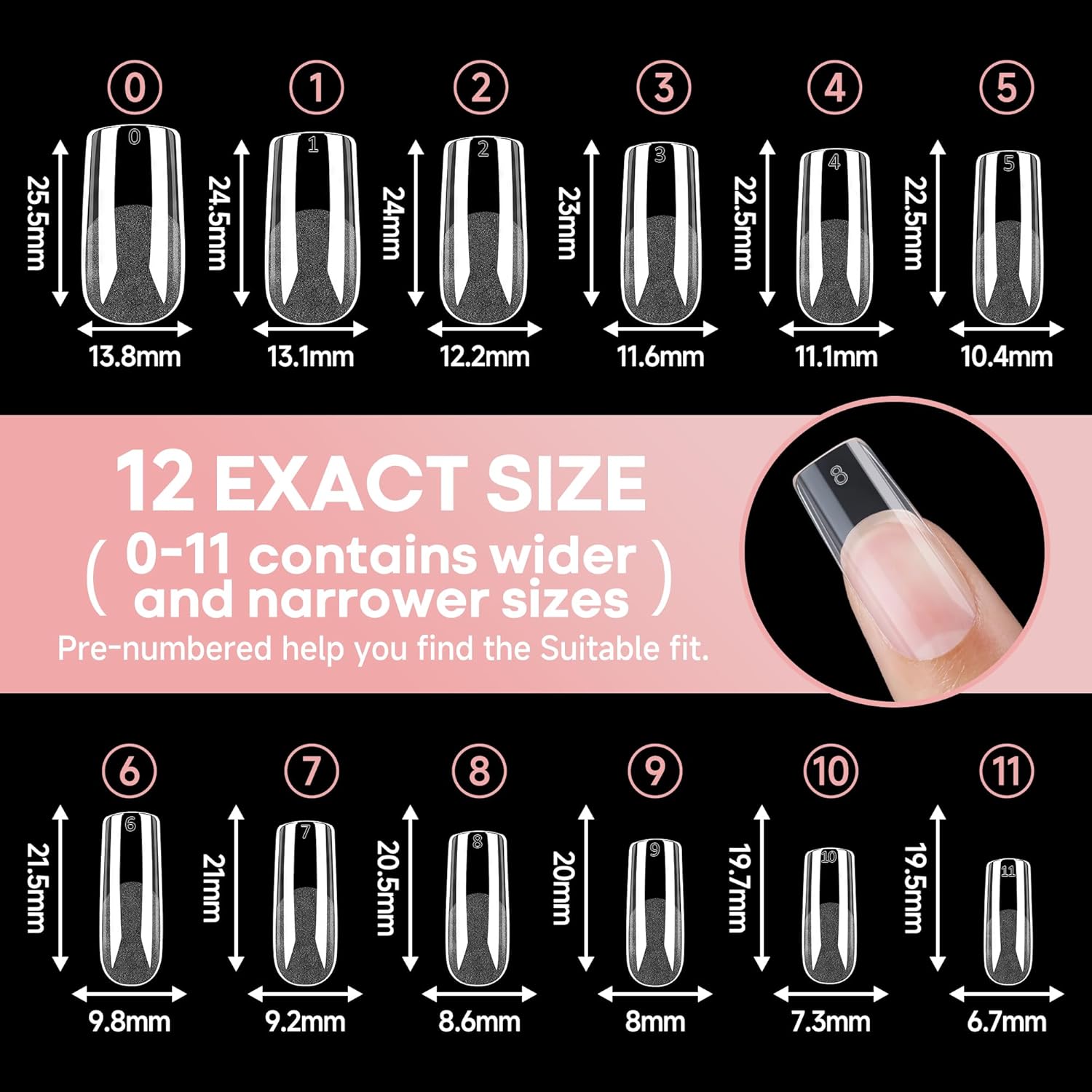 UNA GELLA Medium Square Gel Nail Tips Half Matte 312pcs Medium Square Gel Nails Full Cover False Acrylic Nails Tips for Press On Nails DIY Art Salon Nail Extensions, 12 Sizes