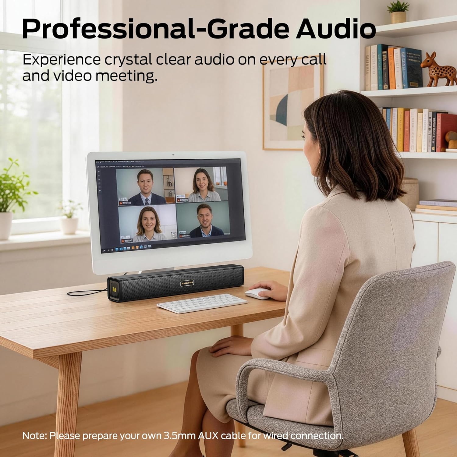 Monster S220 Computer Speakers for Desktop PC, 2.0 Channel PC Speakers with Dual Bass Diaphragm, Bluetooth 6.0 & 3.5mm Aux-in PC Soundbar, Compact Computer Sound Bar for Desktop/Laptop/Monitor/Tablet