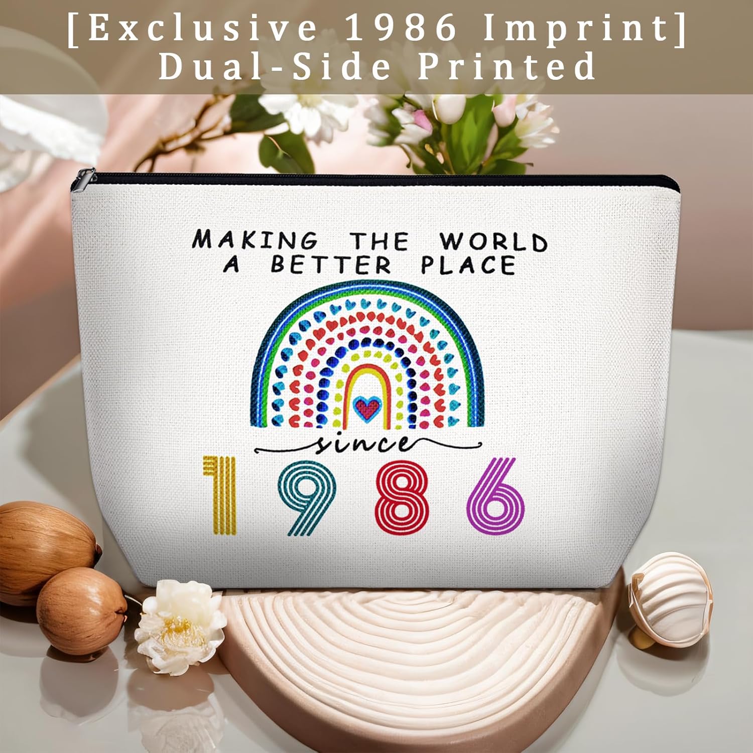 40th Birthday Gifts for Her Women Makeup Bag 40 Year Old Birthday Decorations Party Favors for Mom,Wife,Sister,Friend,Mothers Day,1986 Anniversary Small Cosmetic Travel Pouch (1986) - Image 6