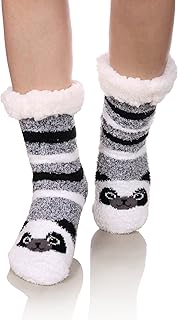 FNOVCO Women Fuzzy Slipper Socks Fluffy Cozy Cabin Winter Warm Fleece Non Slip Christmas Socks with Grips