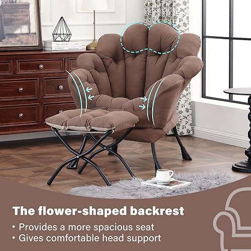 Miniatura 7 de Silla Lazy con otomana, moderna silla de lectura floral con reposapiés plegable, sillas de acento de salón, cómodos sillones de gran tamaño para