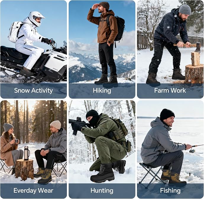 Men's Snow Boots Winter Boots For Men 8 Inch Waterproof Insulated Winter Work Boots For Men Snow Hiking Boots