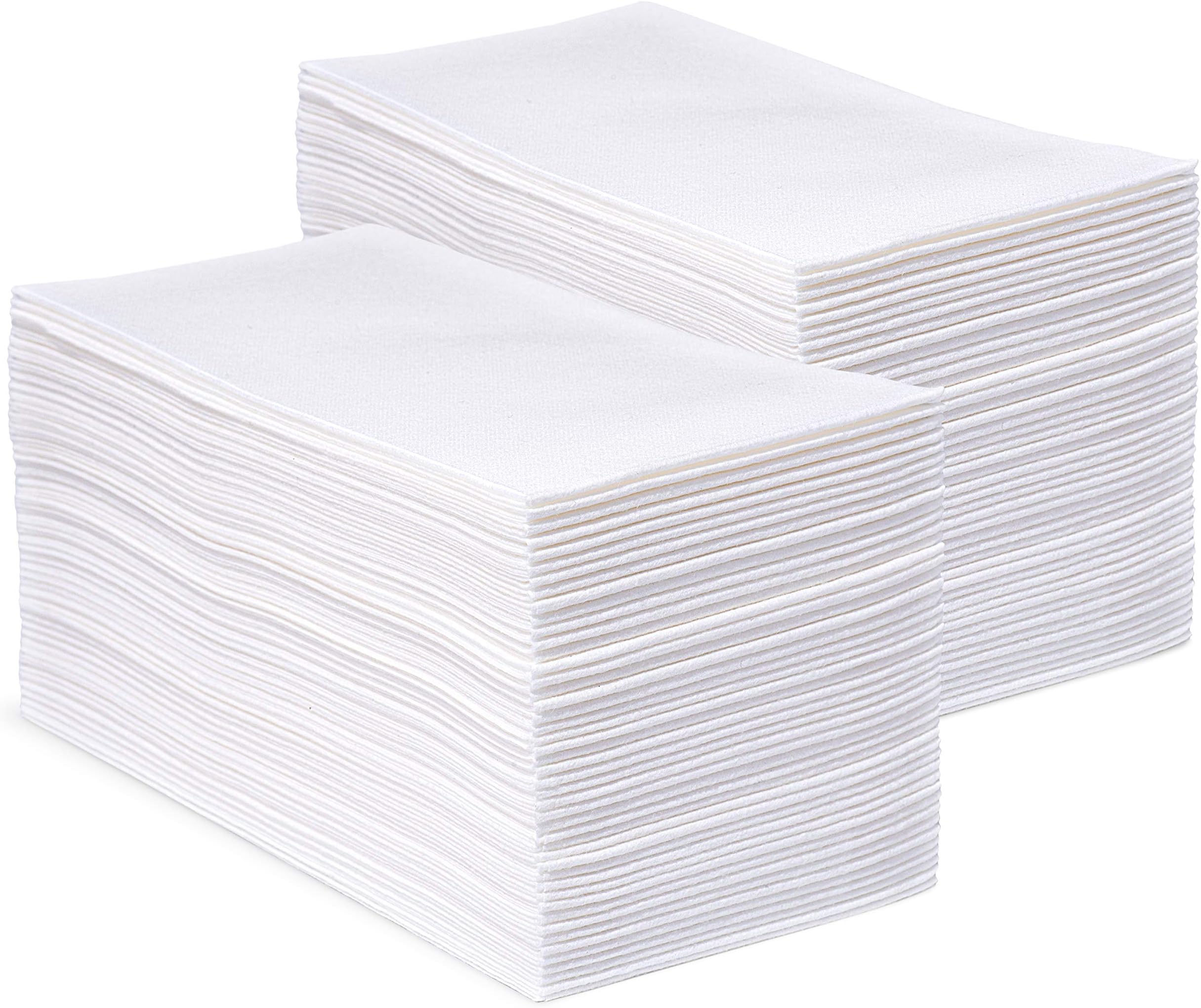 CrossbridgePro - White Disposable Linen Feel Napkins and Hand Towels - Home and Office Kitchen Supplies, Bathroom Hand Towel Use - Soft Airlaid Multifold Tissue - 12"x17" Unfolded - 100 Pcs
