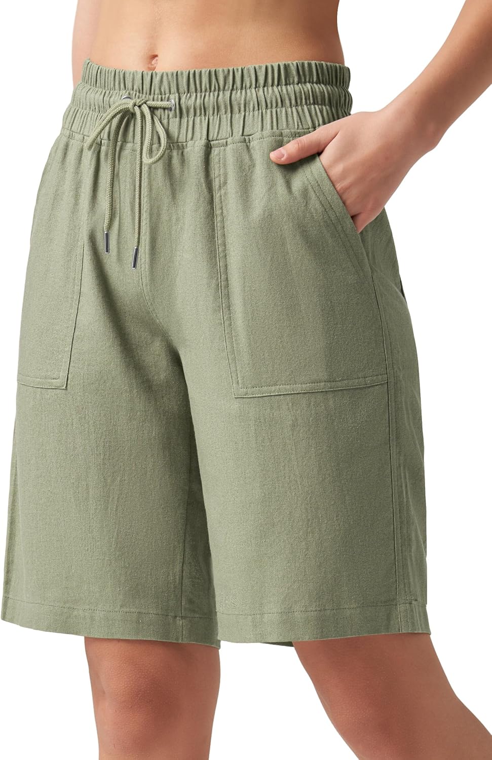 Willit Women's Linen Shorts Casual Bermuda Long Linen Shorts High Waisted Comfy Summer with Pockets 5" 10" - Image 2