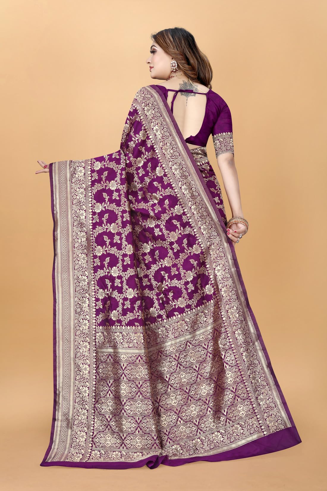 Sugathari Women's Banarasi Saree Pure Kanjivaram Silk Saree Soft New Ladies 2025 Design Wear Pattu Sarees Latest Sadi Party Sari Collections With Blouse Piece (San Pari-189-Purple)