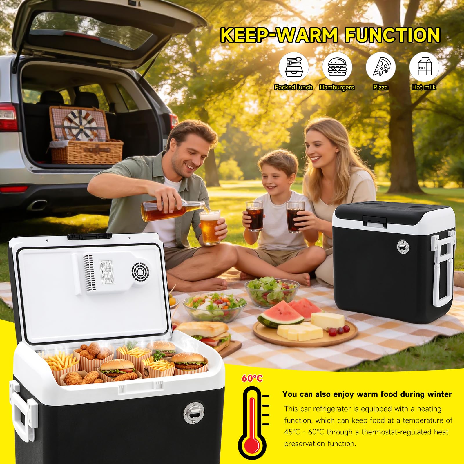Frigorifero Portatile 40L – Mini-Frigo 12/230 V, raffredda & riscalda (fino a 65°C), Modalità ECO, per Auto, Camper e Barca