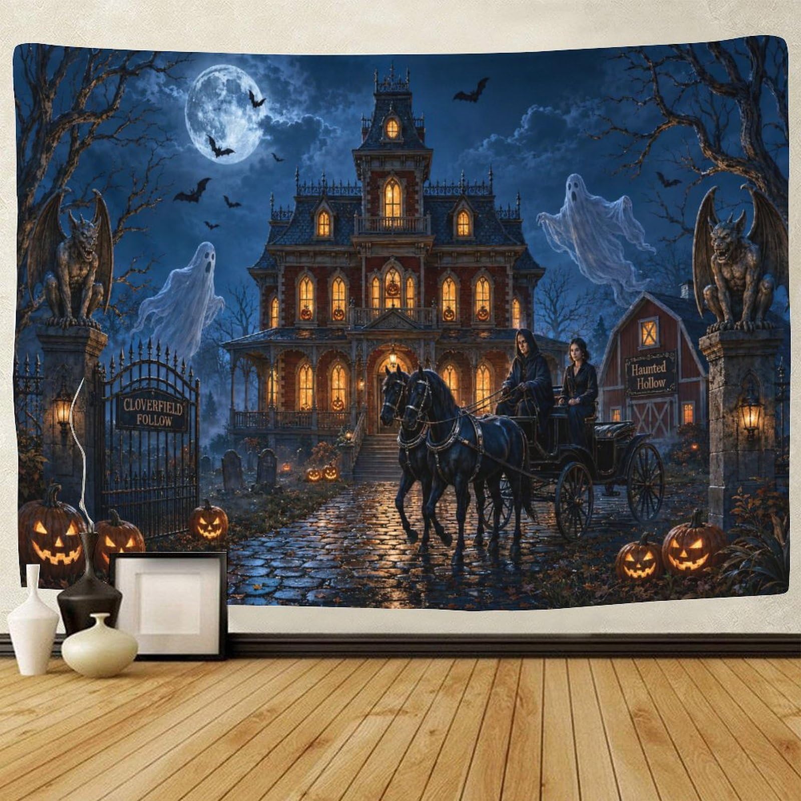 GPMNBCXZK Gothic Halloween Haunted House Tapestry for Bedroom 3D Print Wall Art Decor Horror Tapestries Poster Home Decoration Bedroom Living Room 150cmx200cm