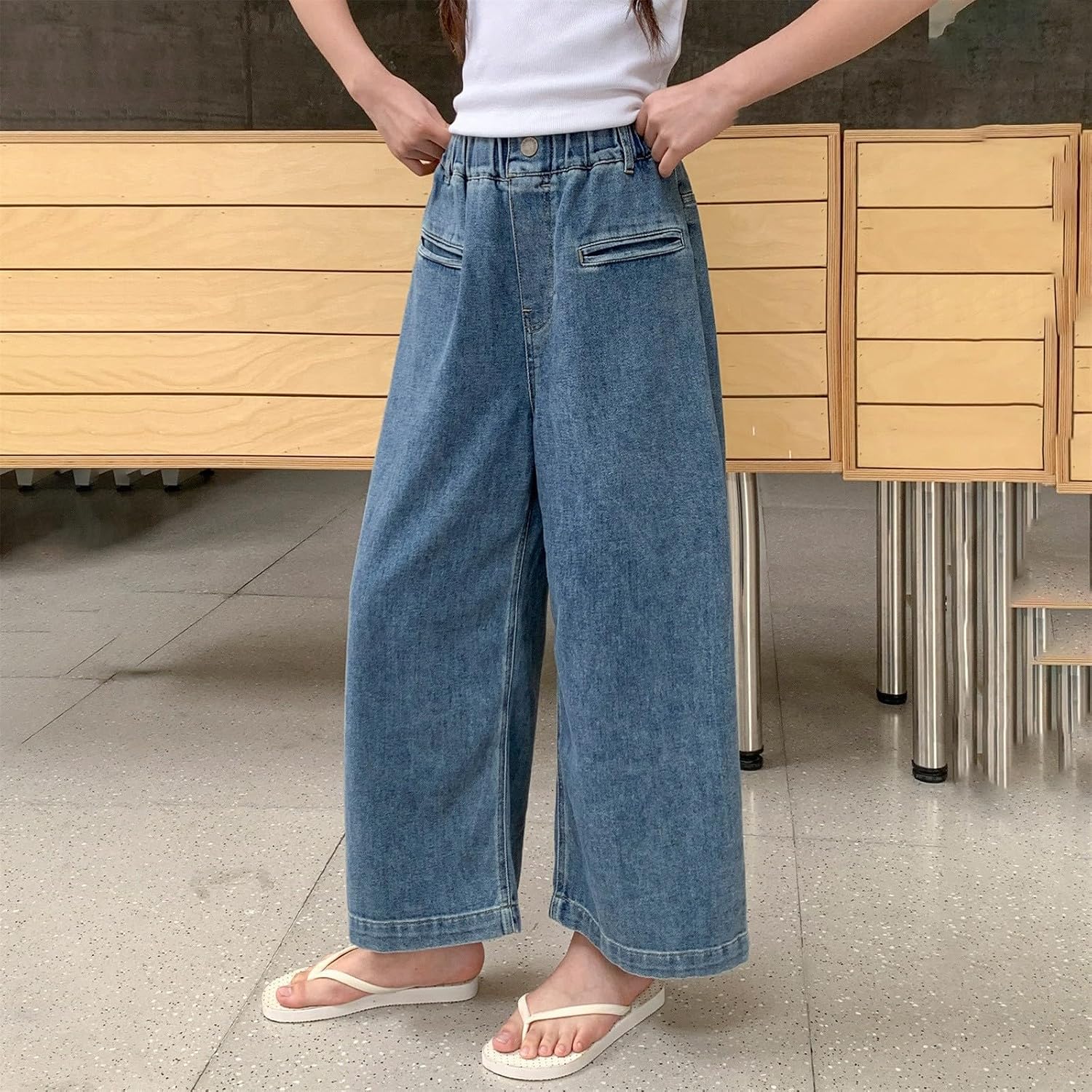 Baggy Jeans for Girls Wide Leg Elastic High Waist Y2k Barrel Denim Pants