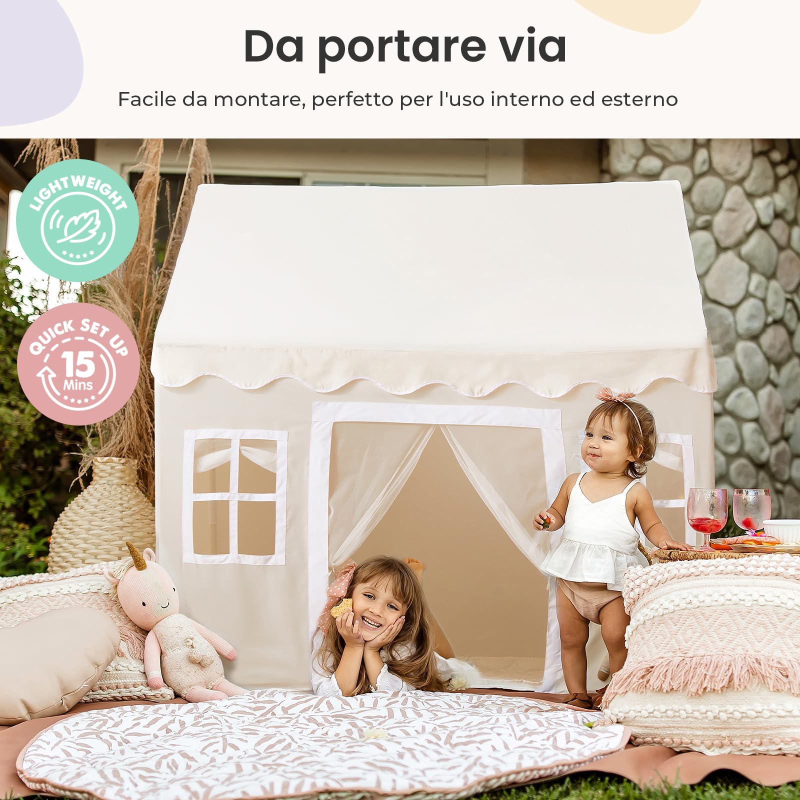 Tiny Land Tenda da Gioco per Bambini con Tappetino e Luci, Tenda per Bambini | Casetta dei Giochi per Bambini, Tenda Stanza dei Giochi ni 3-13