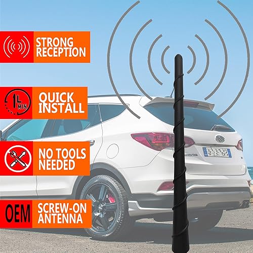 Miniatura 7 de Antena de goma espiral flexible de 7 pulgadas para Hyundai Santa Fe (2000-2012), Hyundai Santa Fe Sport (2016-2018), a prueba de lavado de autos,