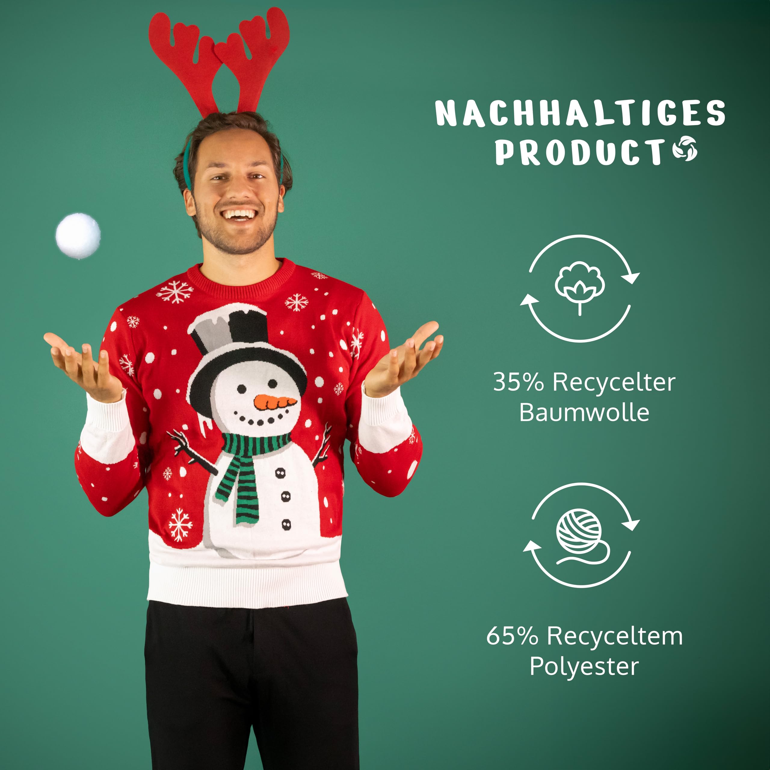 JAP Christmas Schneemann - Lustiger Hässlicher Weihnachtspullover Für Damen und Herren Ugly Christmas Sweater - Rot L