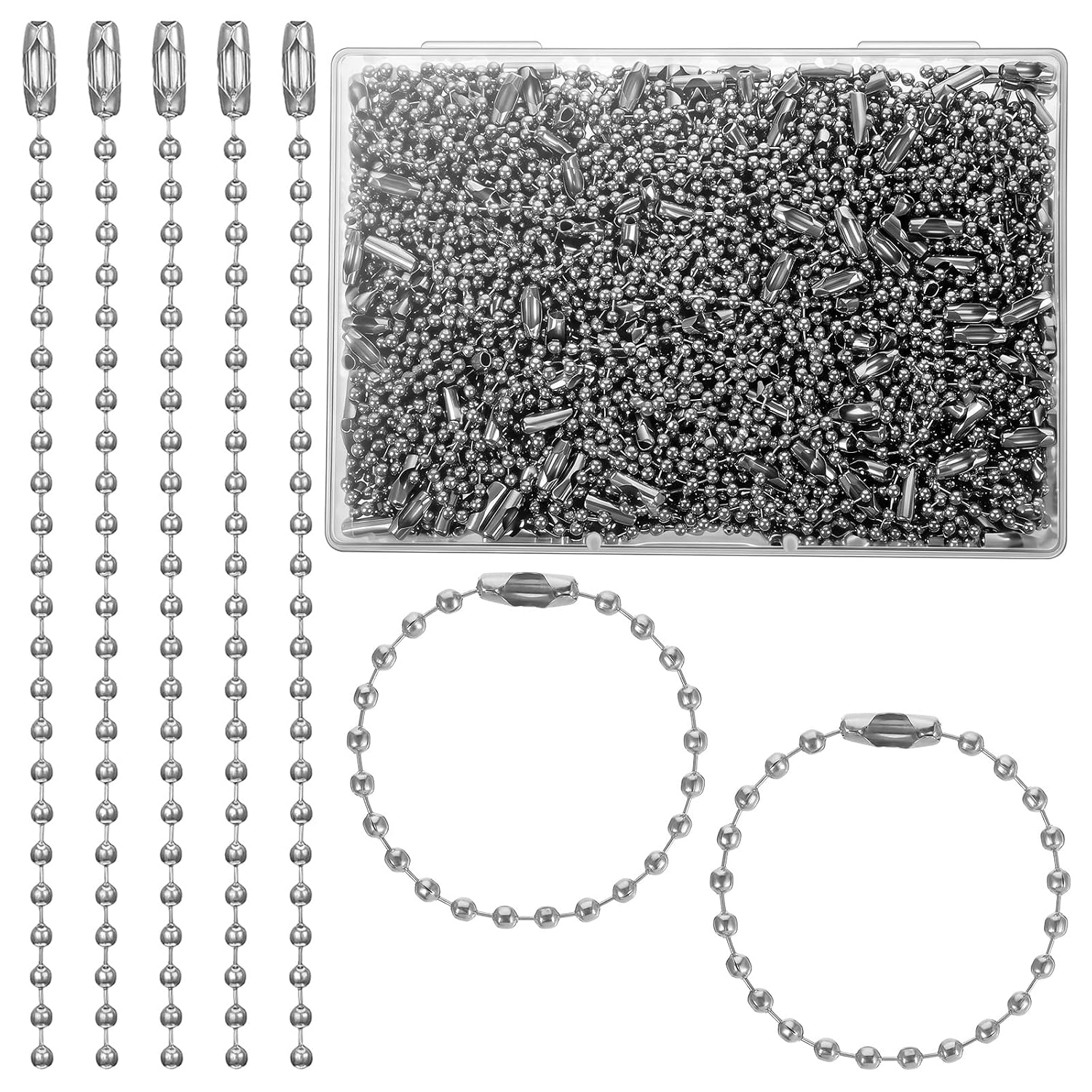 200Pcs Keychain Ball Chain 3.9 in Dog Tag Ball Keychain Links Silver
