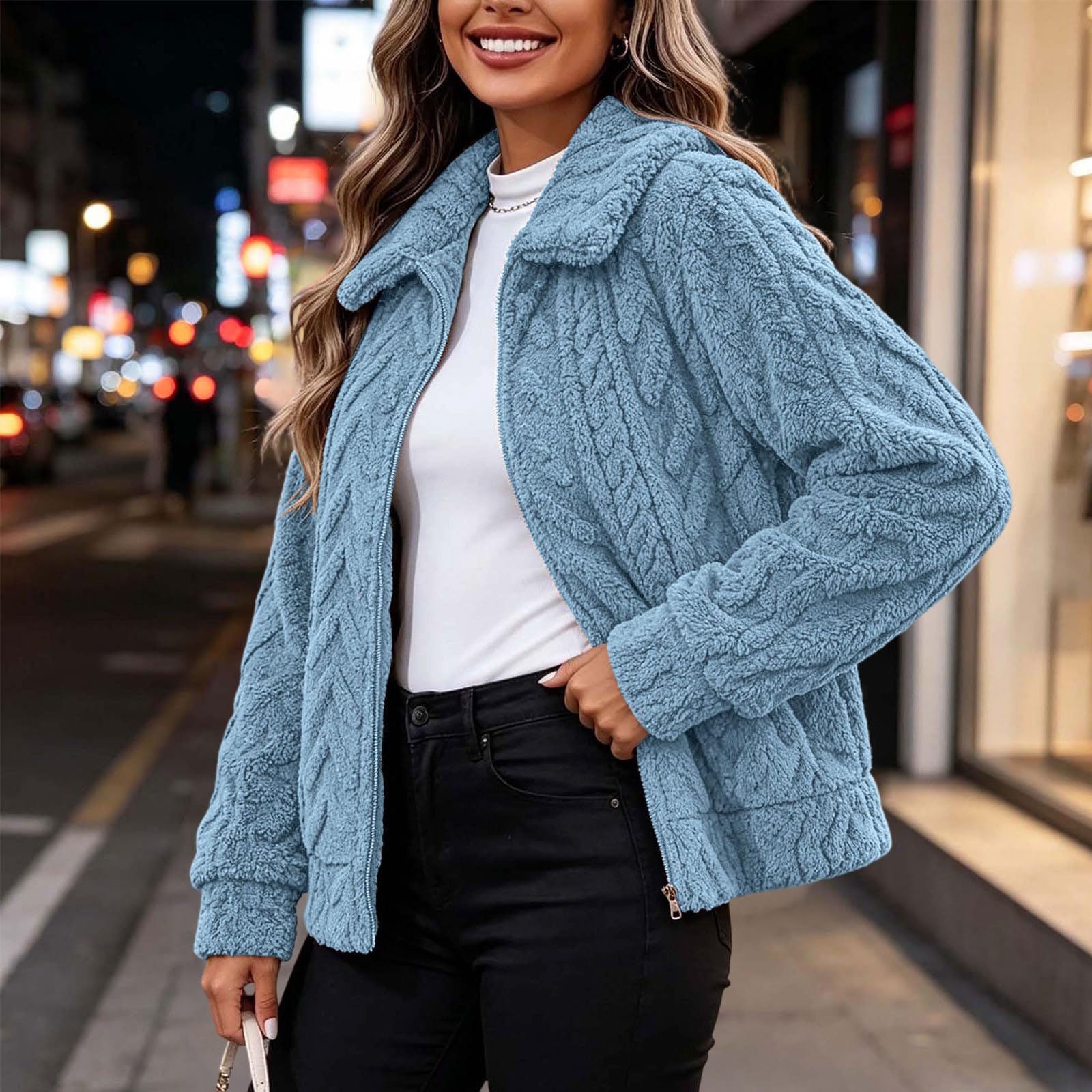 Winterjacke Damen Warm Plüschjacke Einfarbig Fleecejacke Winddicht