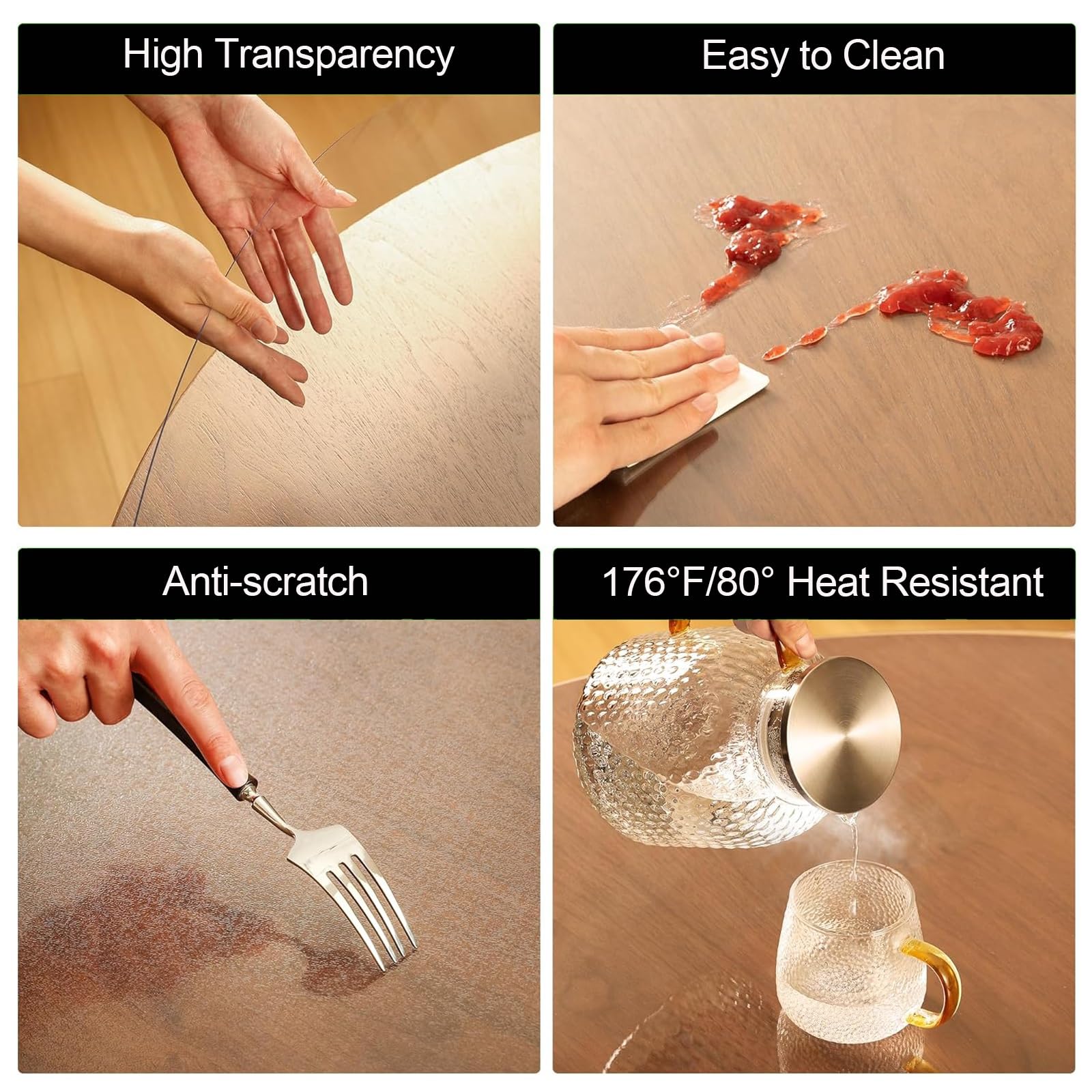 Generisch Schreibtischunterlage Transparent 30 * 200cm Wasserdicht rutschfest Runde Kanten Schreibunterlage, PVC-transparente schützende Schreibtischunterlage für Büro Zuhause und Schule(150cm*150cm)