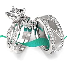 Wedding Ring Sets His And Hers Promise Ring Wedding Ring Sets His And Hers Couples Women 925 Sterling Silver Square Cut Moissanite Man titanium Wedding Band