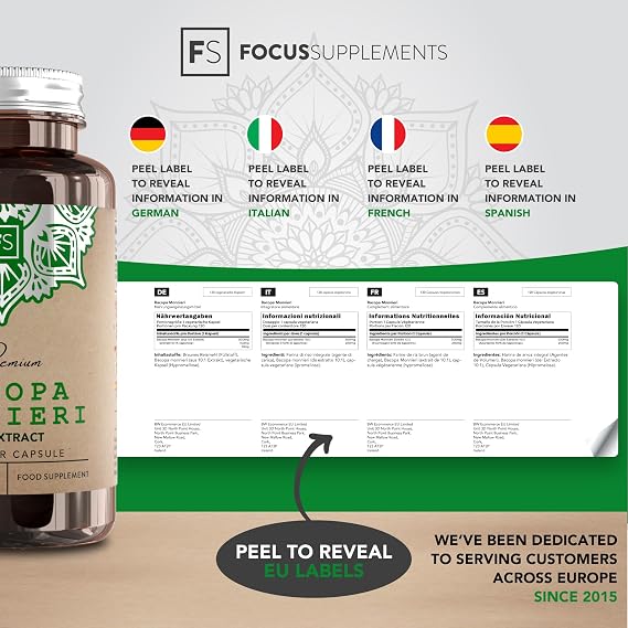 FS Bacopa Monnieri, 120 Capsules, 500mg Brahmi Extract, High Strength