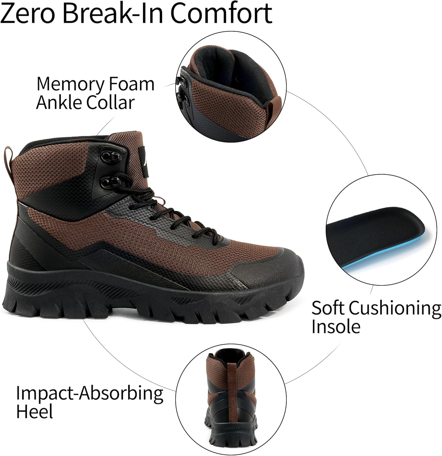 Reimferce Comfortable Mens Hiking Boots: Multi-Terrain Traction & Zero Break-In Ankle Support for Rocky Hikes - Breathable Mesh & Lightweight for Confidence in Trail Walking - Outdoor Enthusiasts