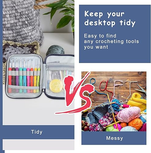 Miniatura 5 de Katech Estuche de ganchillo vacío portátil para viaje, bolsa de almacenamiento de ganchillo, bolsas con cremallera con bolsillo para web y ranuras