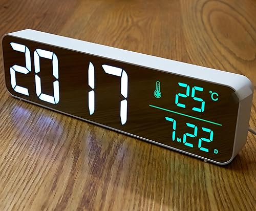 Miniatura 4 de (marco blanco con pantalla blanca y verde) Reloj despertador de música LED de 10.3 pulgadas, pantalla nítida de alto contraste, montaje en