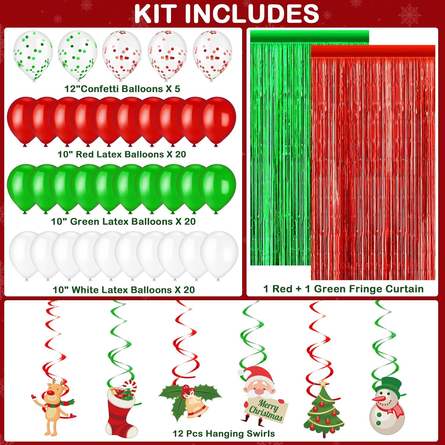 Christmas Party Decorations, 122 PCS Christmas Party Supplies Kits with Merry Christmas Banner, Christmas Balloons Kit, Window Clings, Photo Booth Props, Xmas Indoor Party Decor for Adult Kids : Home & Kitchen
