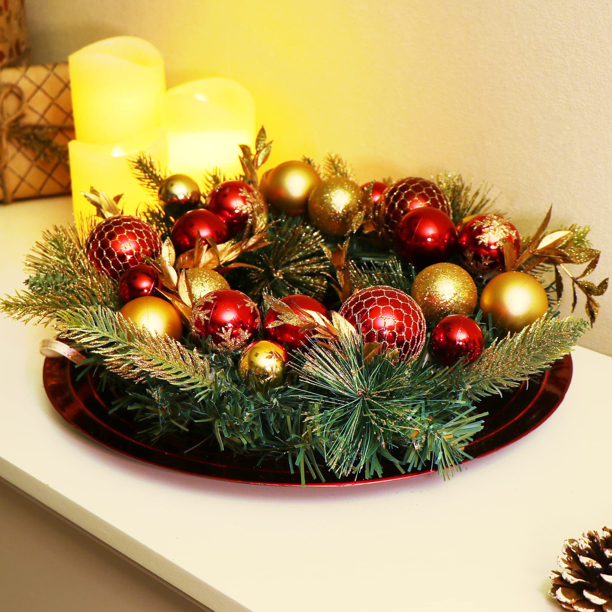 Ghirlanda Natale Con Pigne E Palline - Decorazione Porta Ø30cm, Avvento Fai Da Te - Foto 3