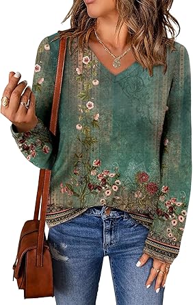 ONLYSHE Women's Casual Striped Long Sleeve Tops Crew Neck Knit Basic Loose Fit T Shirts Fall Fashion Tunic Outfits