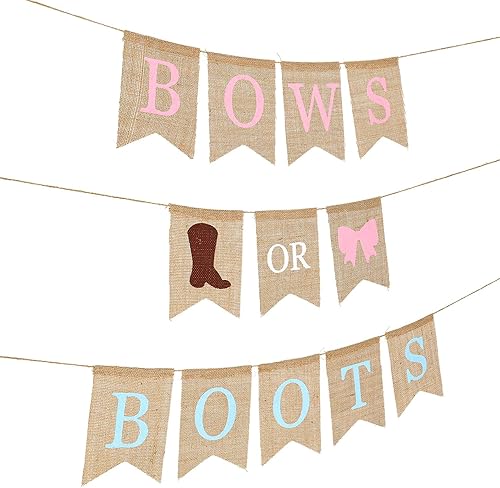 Miniatura 5 de Banner de bota o lazo, pancarta de arpillera para niño o niña, decoraciones de ducha de arpillera para baby shower, fiesta de revelación de género