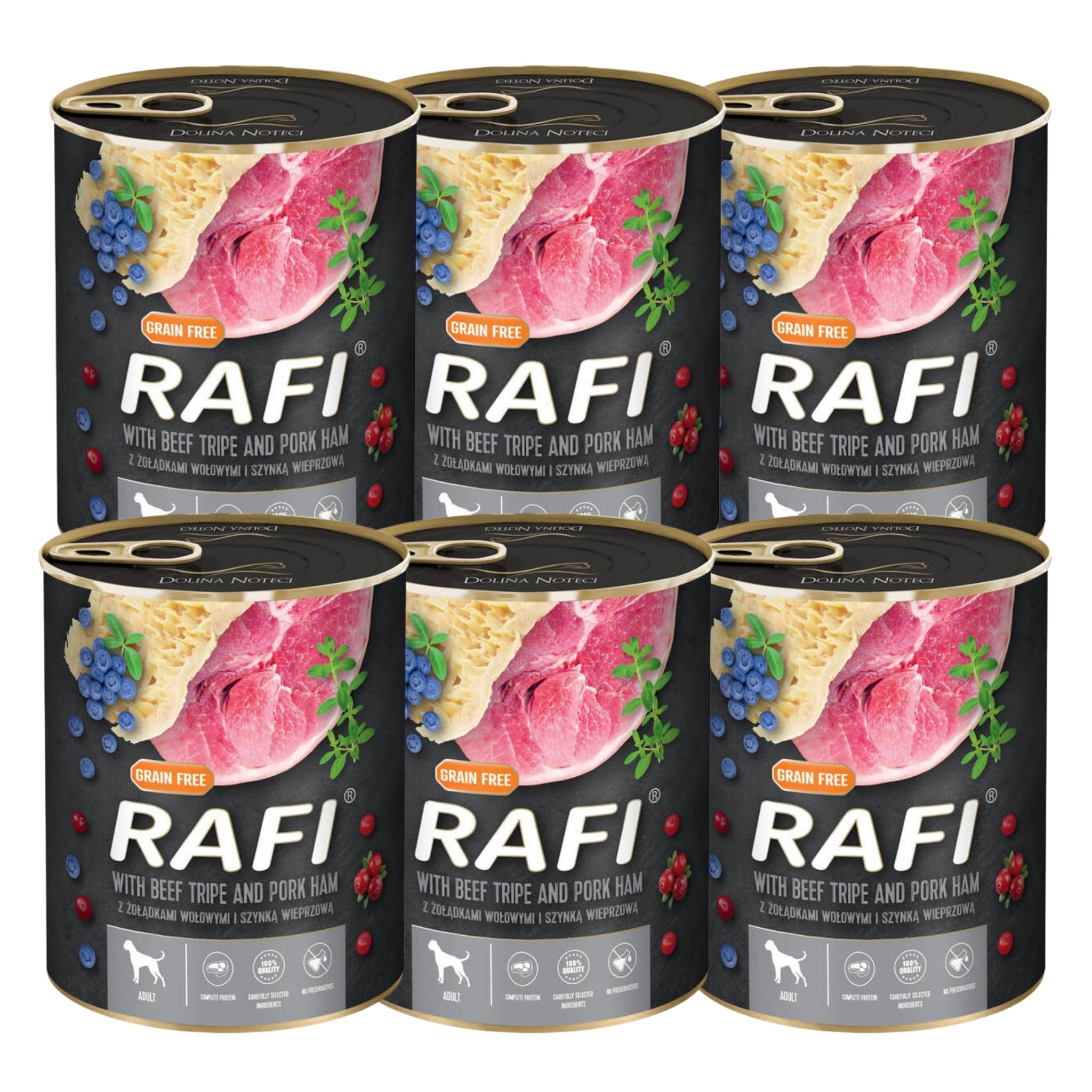 Rafi Wet Dog Food Beef Tripe & Ham for Adult Dogs 6 x 800g Cans