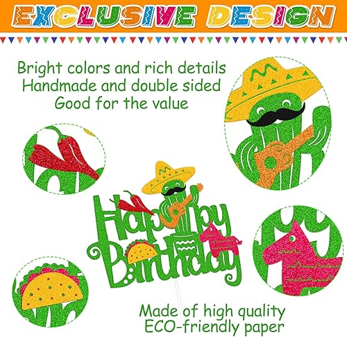 Miniatura 2 de Decoración de pastel de fiesta para cupcakes, cactus mexicano, burro, maraca, sombrero, guitarra, taco, pimienta, decoración de pastel de feliz