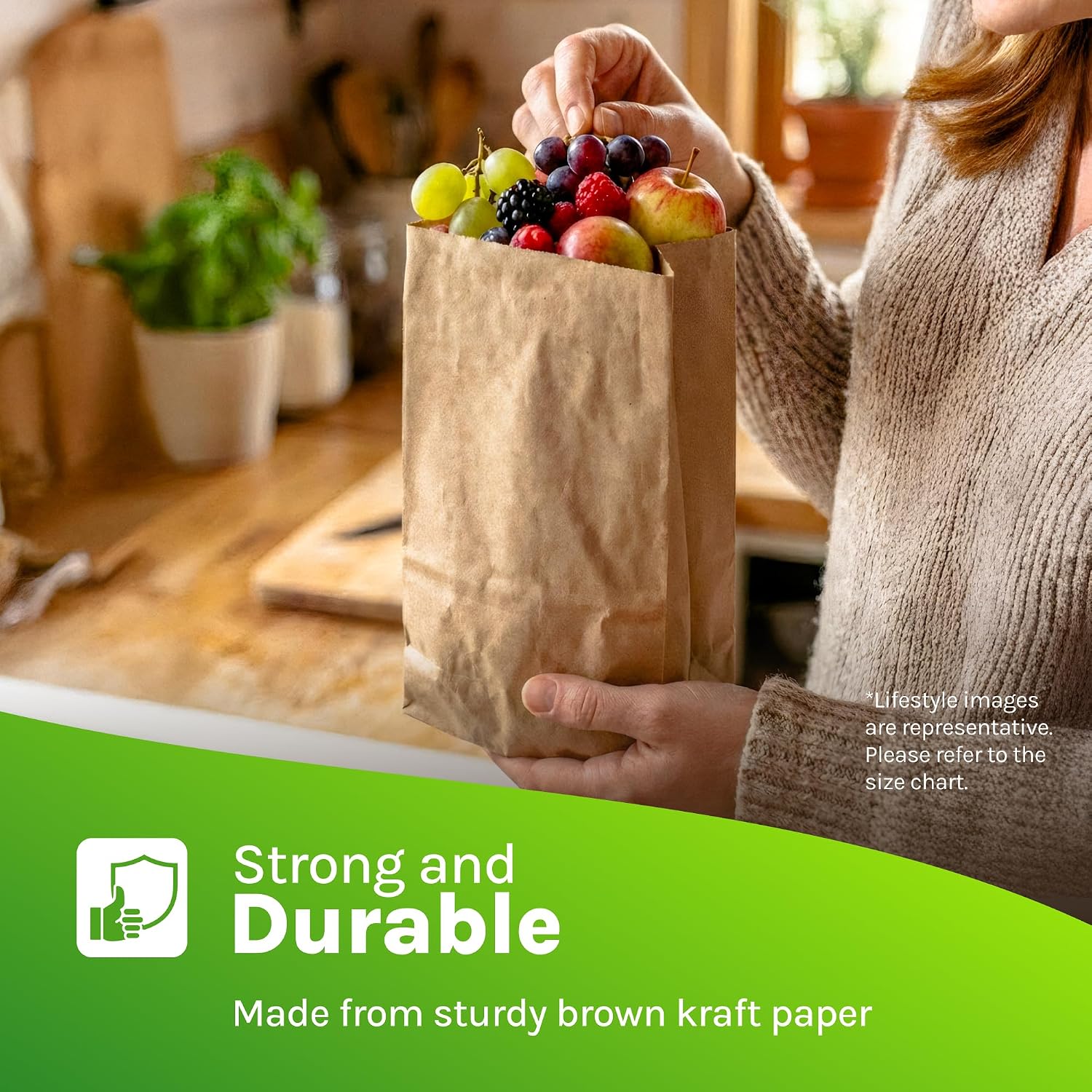 1 LB Brown Paper Bags, 100 Count, Kraft Paper Lunch Bags image 4