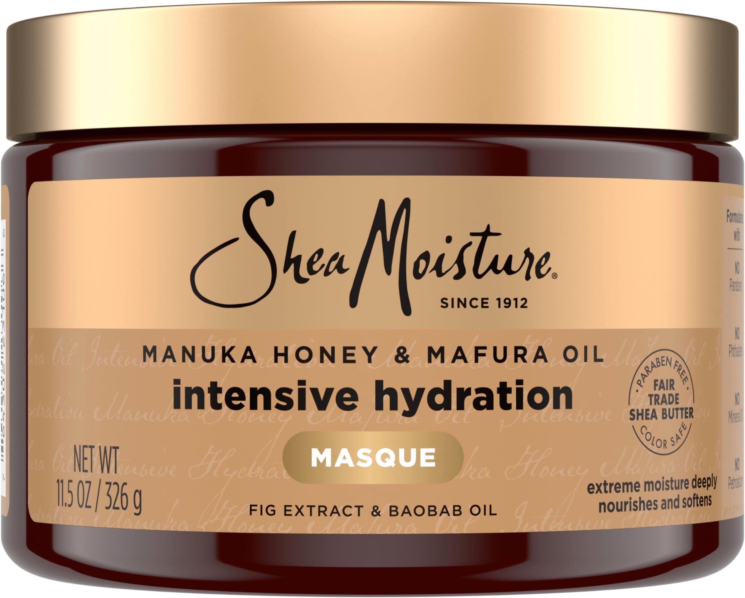 SheaMoisture Intensive Hydration Hair Masque Manuka Honey & Mafura Oil For Dry, Damaged Hair Deep Conditioning Hair Treatment 11.5 oz