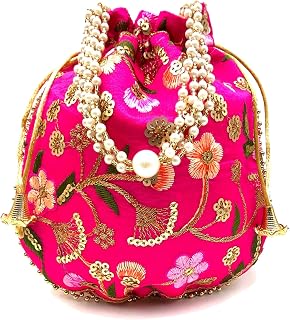 BYRA Floral Thread Embroidered Sequence Potli Bag with Pearl Handle Price In India