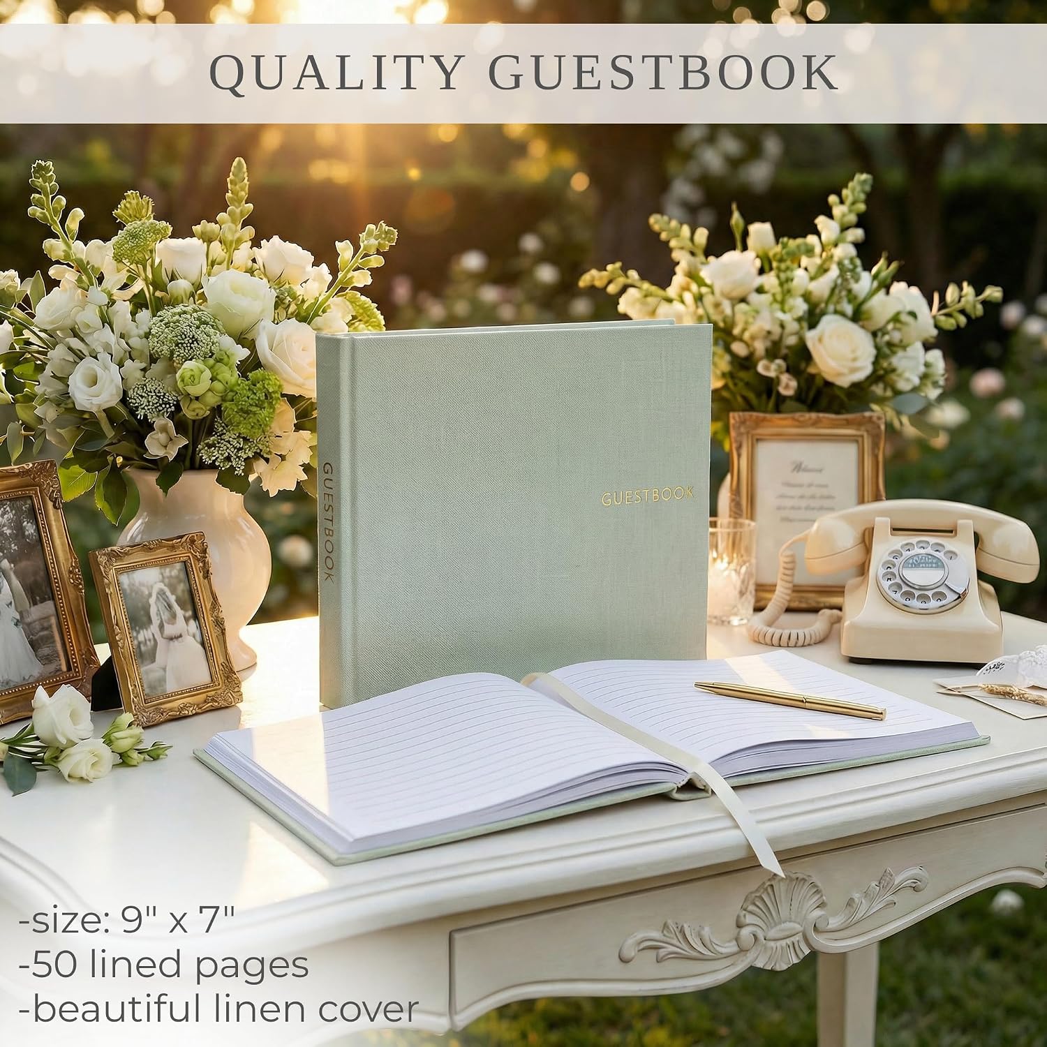 ZICOTO Beautiful Linen Wedding Guest Book for Your Wedding Reception - Simply Elegant Guestbook to Sign in and Add Polaroid Photos - The Perfect Baby Shower Guest Book and Addition to Your Big Day