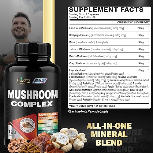Miniatura 2 de Suplementos complejos de hongos cadanos concentrados 19 en 1 con melena de león, Cordyceps Sinensis, Reishi, hongo de cola de pavo, Maitake, Chaga,