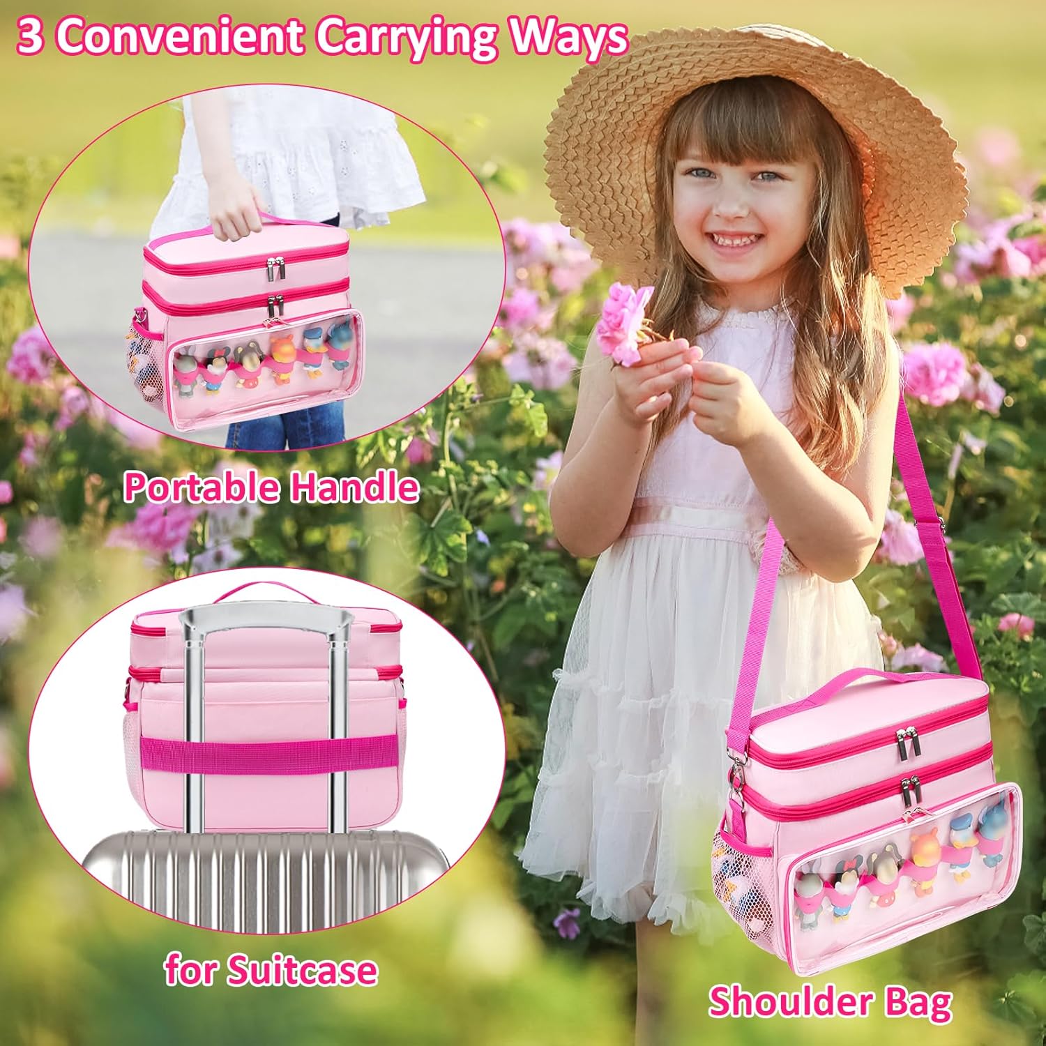 Carrying Case Compatible with Toniebox Starter Set, Double Layer Storage Bag for Tonies Figures Characters, Portable Travel Organizer Case with Shoulder Strap for Tonies Box Headphones (Pink) - Image 6