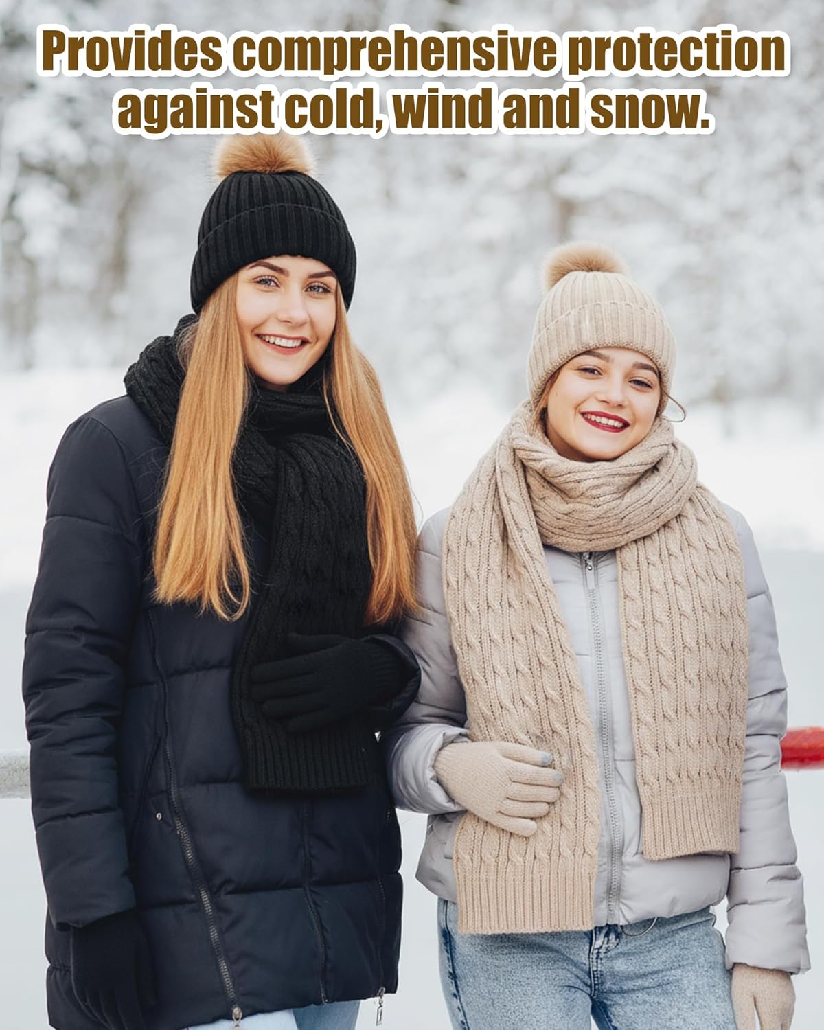 20 Pcs Women Winter Beanie Hat Scarf Gloves Earmuff Set Knit Pompom Hats Warm Scarves Touchscreen Gloves Ear Warmer - Image 6