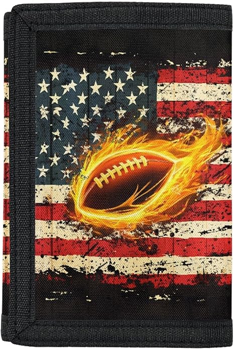 CLOHOMIN Fire Rugby Kids Wallet for Boys Ages 8-10 Trifold, Birthday Gifts, American Flag Outdoor Sport Moenybag for Kids Toddler Novelty Coin Purse for Toddler