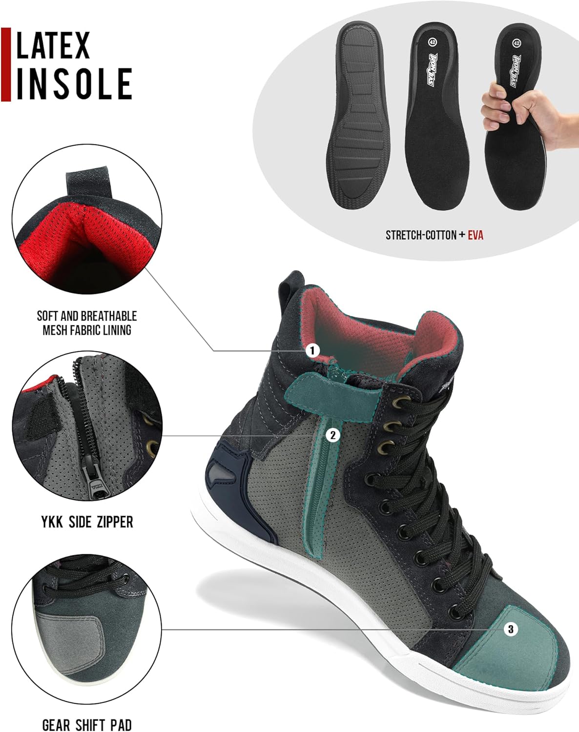 BORLENI Motorcycle Boots Street Riding Shoes Anti-Slip Outdoor Trekking Hike Work Shoes for Men, Grey 10 - Image 3