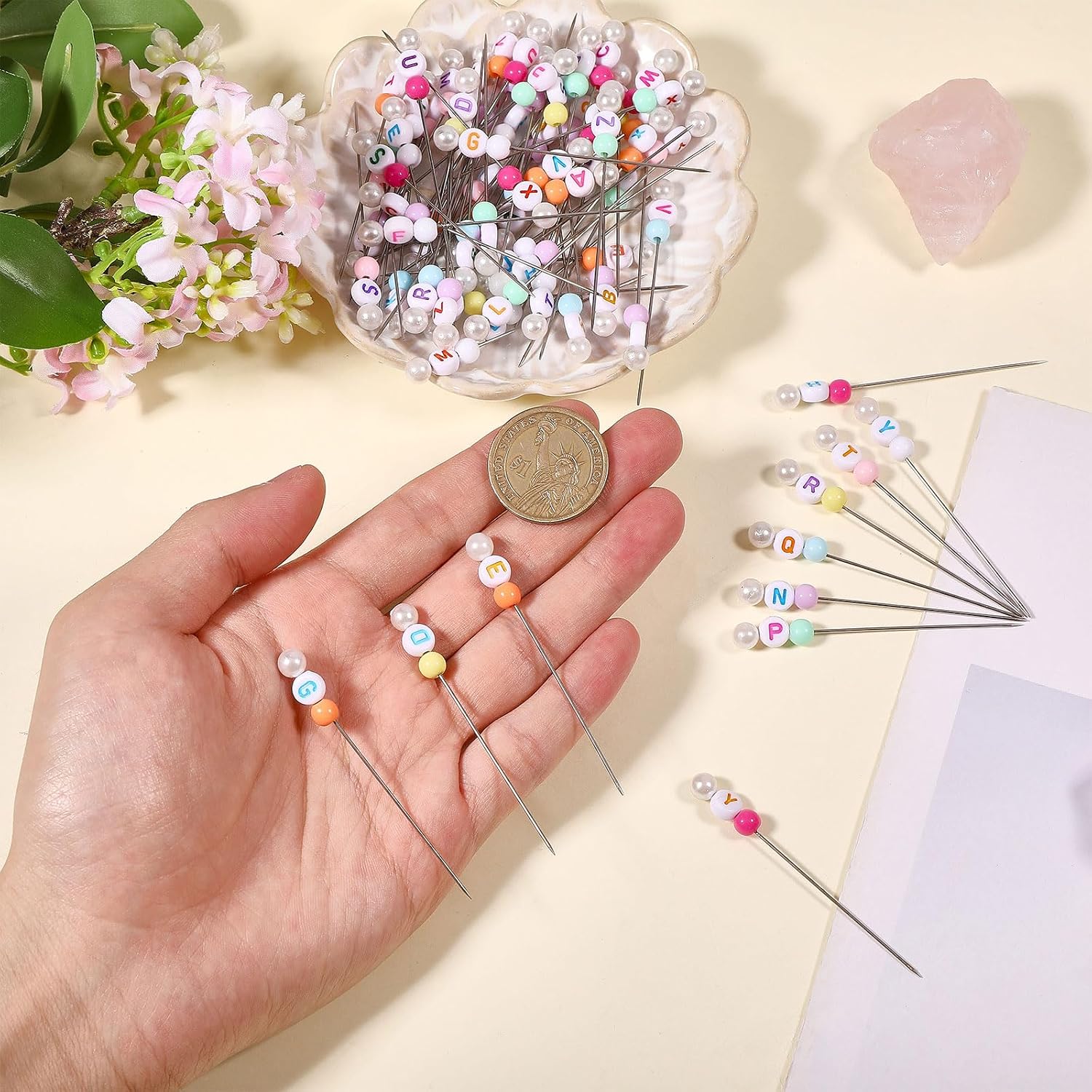 CHGCRAFT 104 Pcs 26 Style Letter Straight Pins Numbered Quilting Pin for Clothing Design Decorative Colorful Head Pins for Handcrafts Sewing Projects