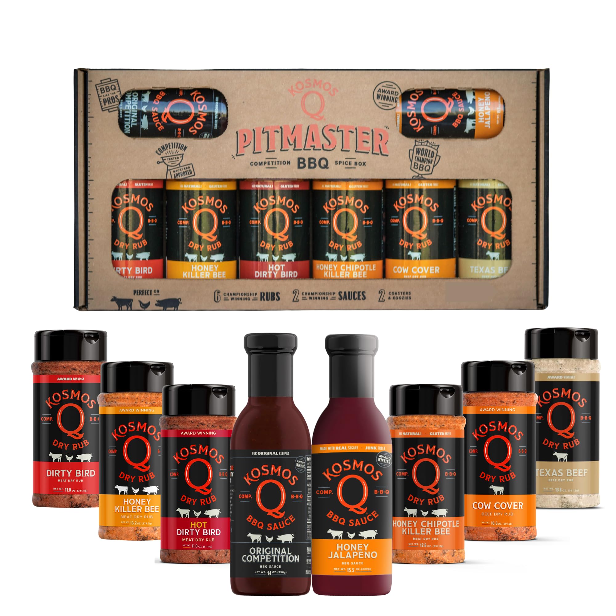 BBQ Pitmaster Valentines Gifts for Men or Dads, Includes 8 Flavors of Grill Seasonings, BBQ Sauces & Meat Rubs, Sampler Pack for Chicken, Steak, Turkey, Pork & More