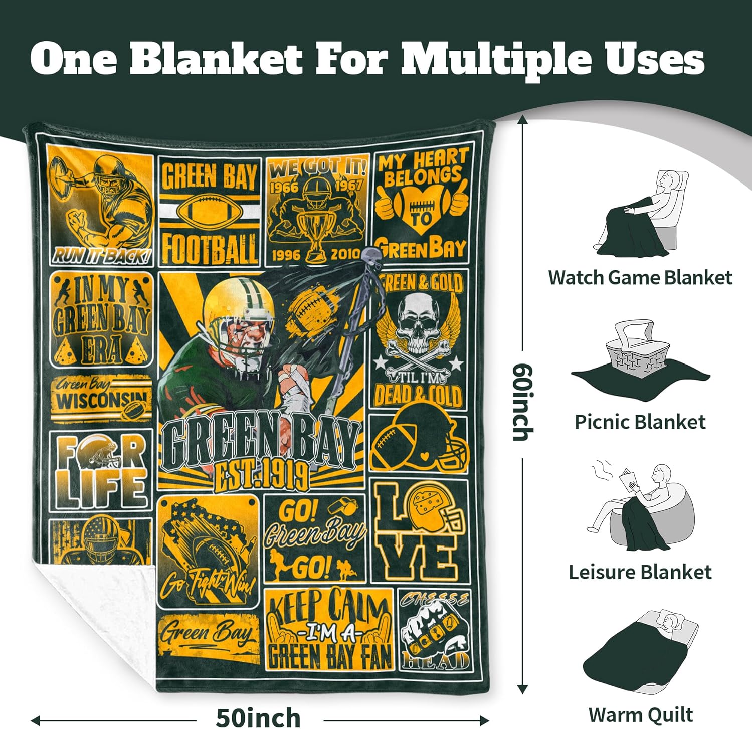 Football Blanket Fan Gifts for Men Women Sport Throw Blanket Football Style Merch Gear 60"x50" Cozy Sofa Bed. - Image 5