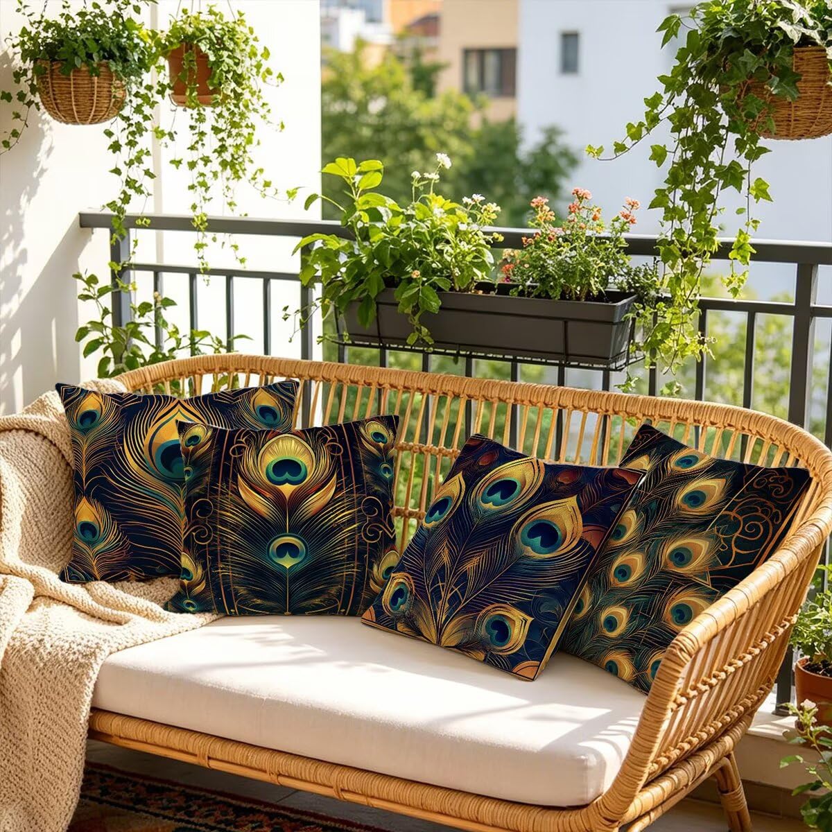 Federe Cuscini Divano 60x60 cm, Oro Cuscini per Divano, Velluto Federe Cuscino Letto Impermeabili Set da 4, Copricuscini Piuma Motivo con Cerniera Invisibile Design per Arredo Casa, Regalo Donna G-33